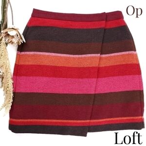 Loft Fall Reds & Browns Banded Earth Tones Wrap Skirt Sz 0 Petite